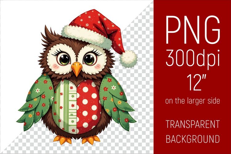 Christmas Owl PNG | Christmas Sublimation Design example image 1