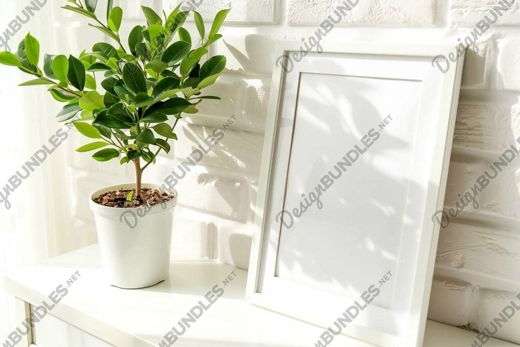 Mockup of a close-up poster frame in a cozy light interior example image 1