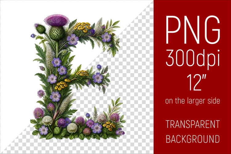 Floral E Monogram PNG | Wildflower Initial Letter Clipart