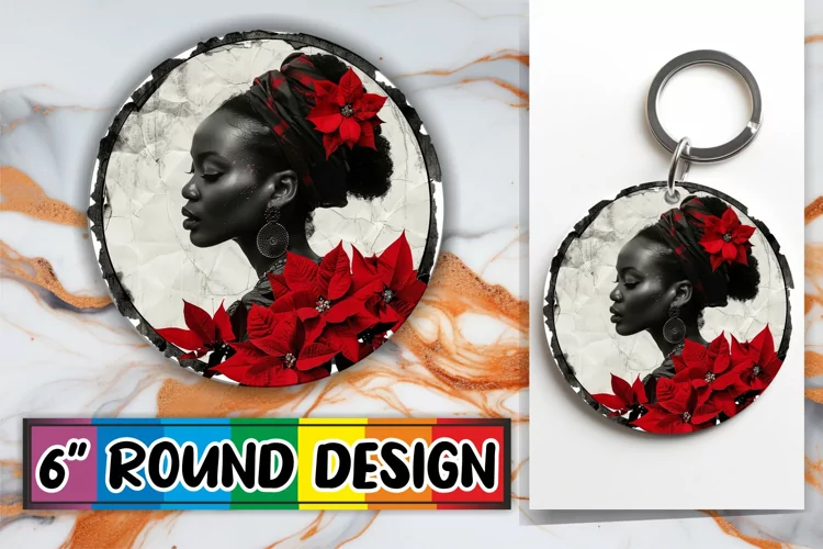 Keychain Woman Portrait Round Design Holiday Sublimation