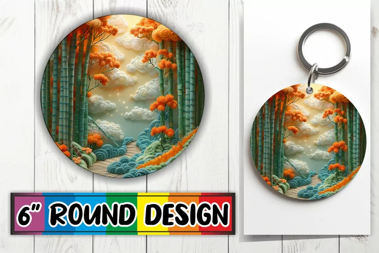 3D Landscape Beauty Circle Kaychain Sublimation Scene Print