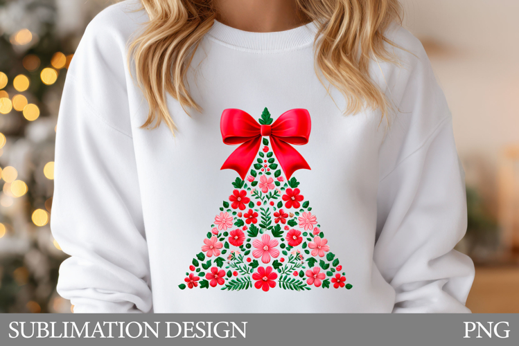 Floral Christmas Tree T-Shirt. Christmas Tree Sublimation