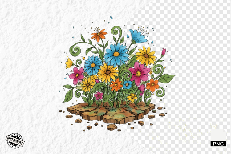 Whimsical Summer Wildflowers Clipart