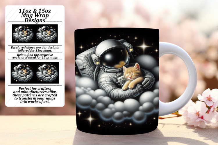 Colorful 11oz Mug Wrap Png Design , Astronaut