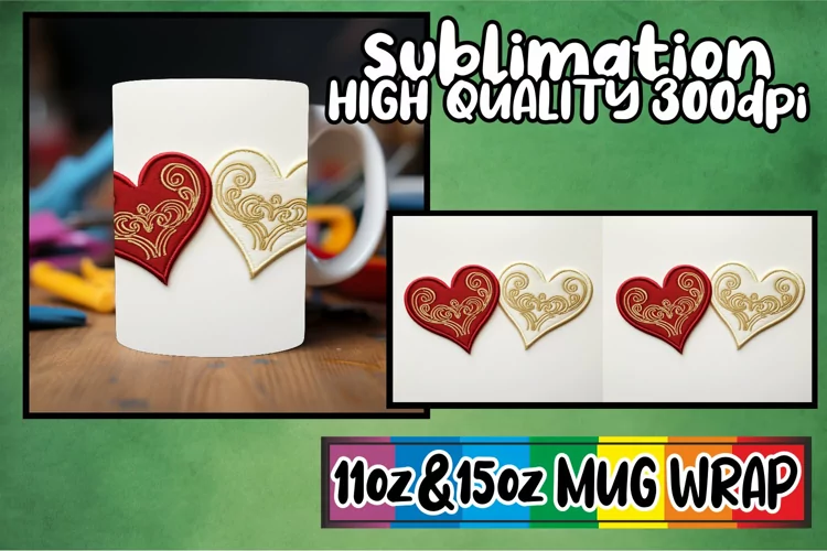 3D Romantic Heart Sublimation Wrap for Mugs 11oz/15oz