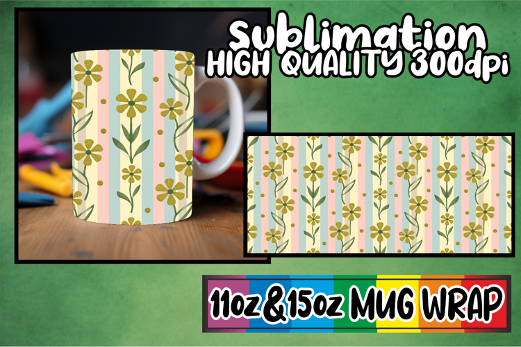 Everyday joy sublimation 11oz 15oz mug wrap, Gold Flower