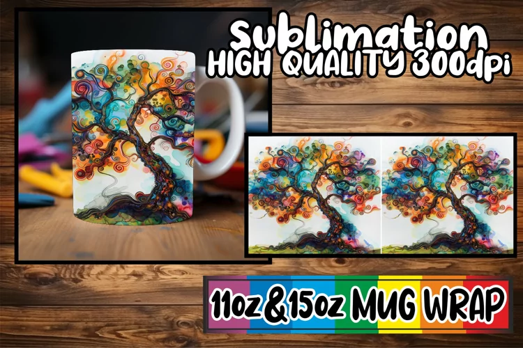 Serene Spring Mug Sublimation Wrap - Colorful Tree