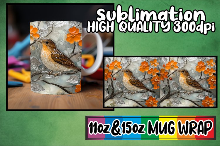 Enchanted reflections 11oz 15oz sublimation wrap, 3D Bird