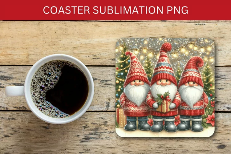 square coaster - christmas gnome