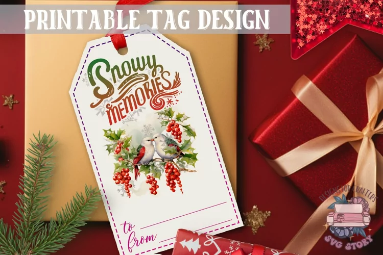 Watercolor Christmas Gift Tag Holiday Memories PNG