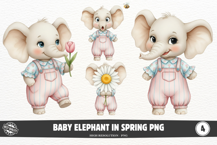 Baby Elephant in Spring PNG