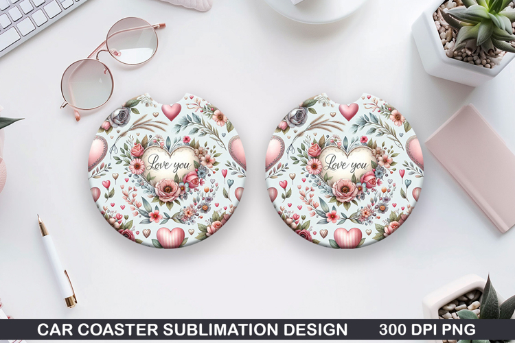 Flowers Car Coaster Sublimation |Valentine Coaster PNG