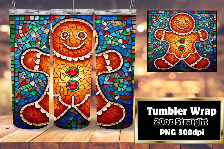 Christmas Gingerbread Man Stained Glass 3D Tumbler 20oz