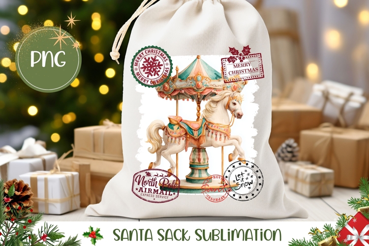 Vintage Christmas Horse Santa Sack Sublimation