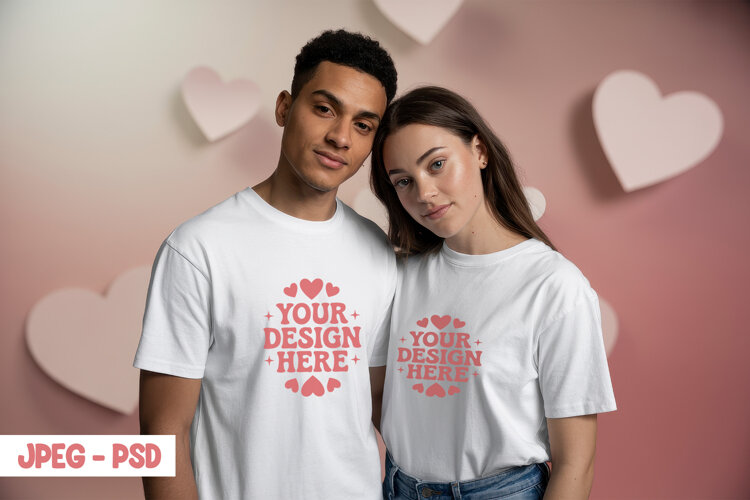Valentine Couple T Shirt PSD JPEG Mockup example image 1