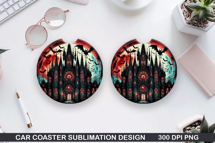 Mansion Car Coaster Sublimation |Halloween Coaster PNG