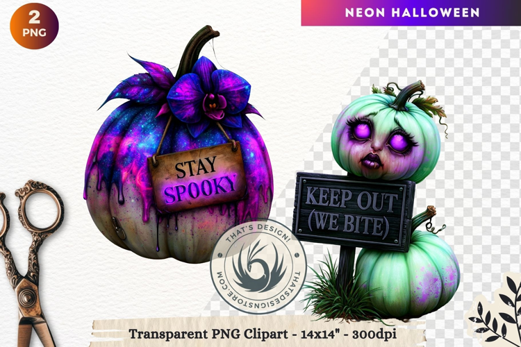 Neon Halloween Character Clipart Spooky Kawaii