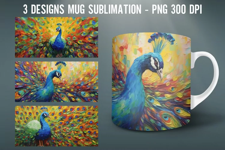Peacock 3D Mug Wrap Sublimation Designs|Impasto Painting
