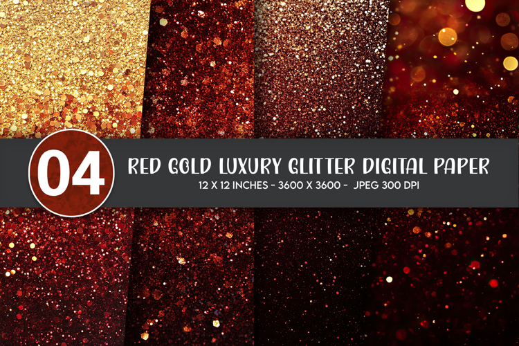 Red Gold Luxury Glitter Digital Paper