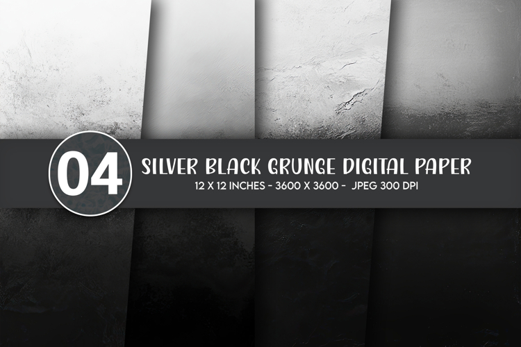 Silver Black Grunge Digital Paper example image 1