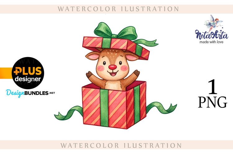 Christmas deer watercolor illustration