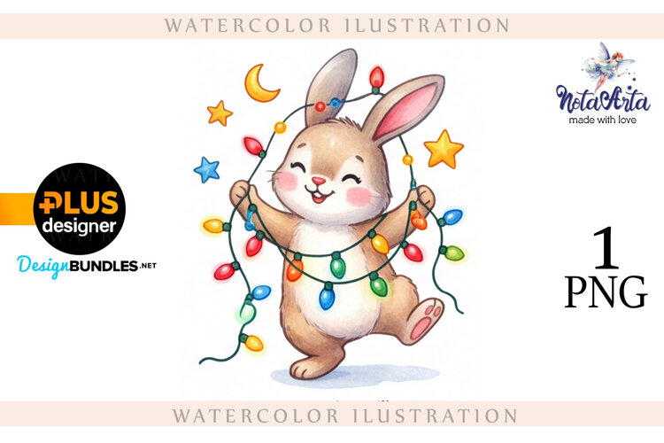 Christmas Bunny in Watercolor Style example image 1