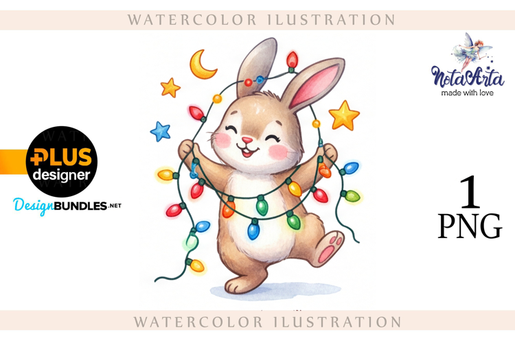 Christmas Bunny in Watercolor Style