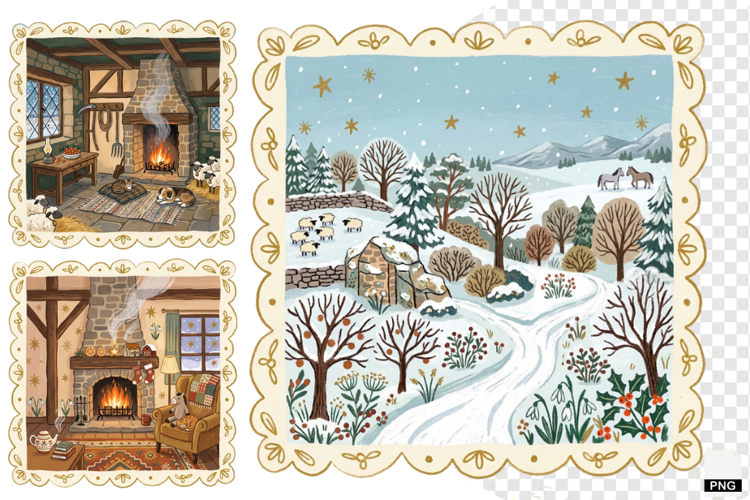 Nursery Winter Postage Stamps PNG