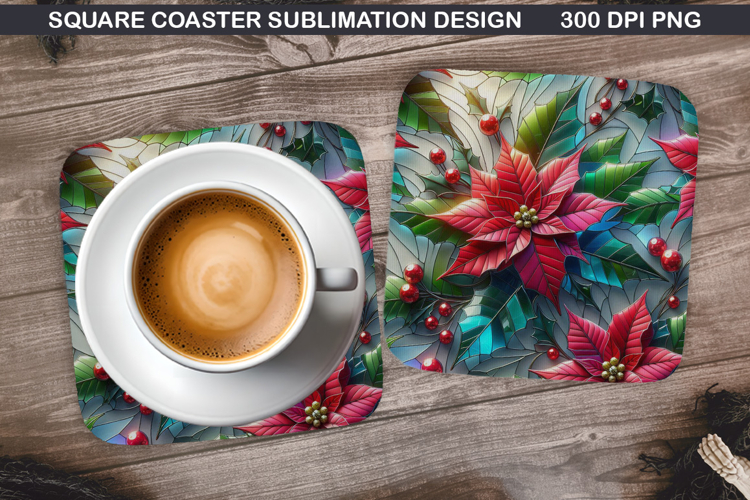 Poinsettias Coaster Sublimation, Christmas Coaster PNG