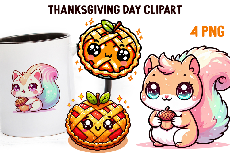 Cute Kawaii Thanksgiving Clipart | Fall Pumpkin Turkey PNG