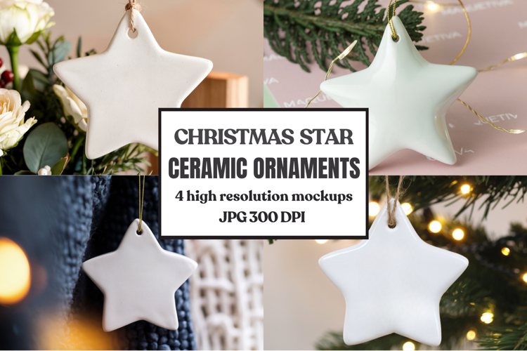 Christmas Star Ceramic Ornaments Mockup | Holiday Star Ornam
