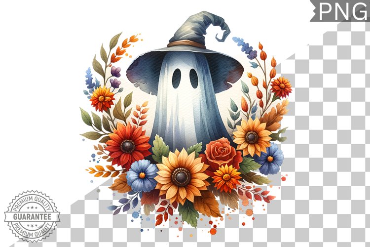 Halloween Ghost And Flowers Sublimation - Halloween Clipart example image 1