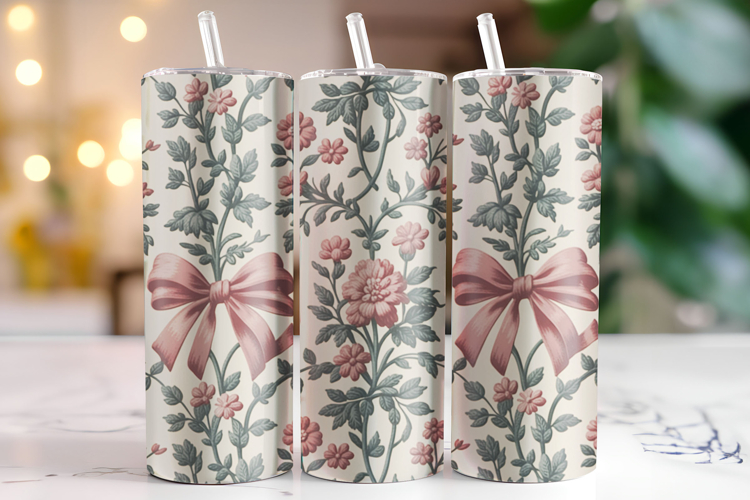 Flowers & Bow Tumbler Wrap | Sublimation | Tumblers