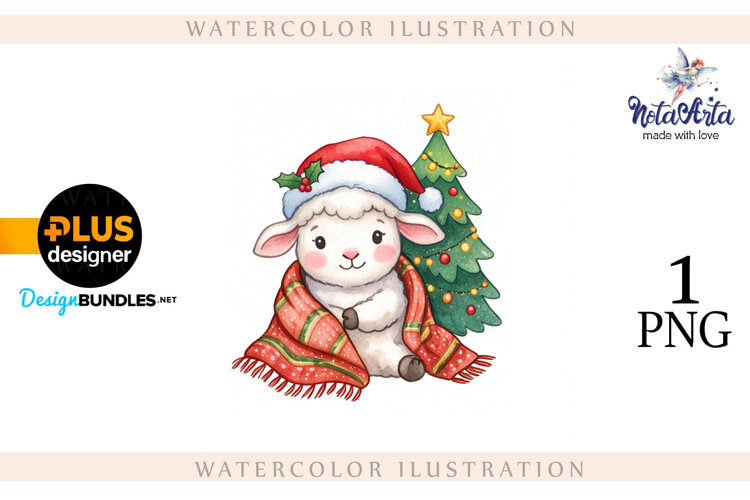 Christmas Sheep in Watercolor Style example image 1