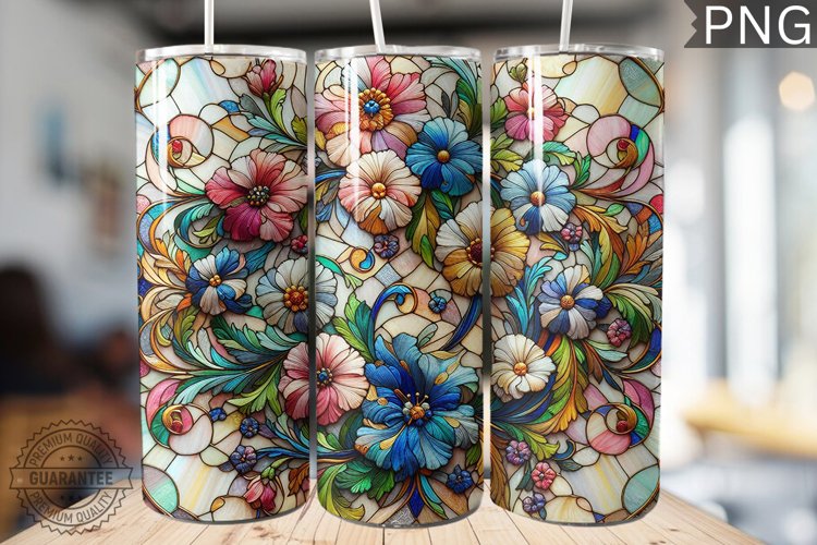 Embroidered Flowers Tumbler Wrap - High Quality 300 Dpi