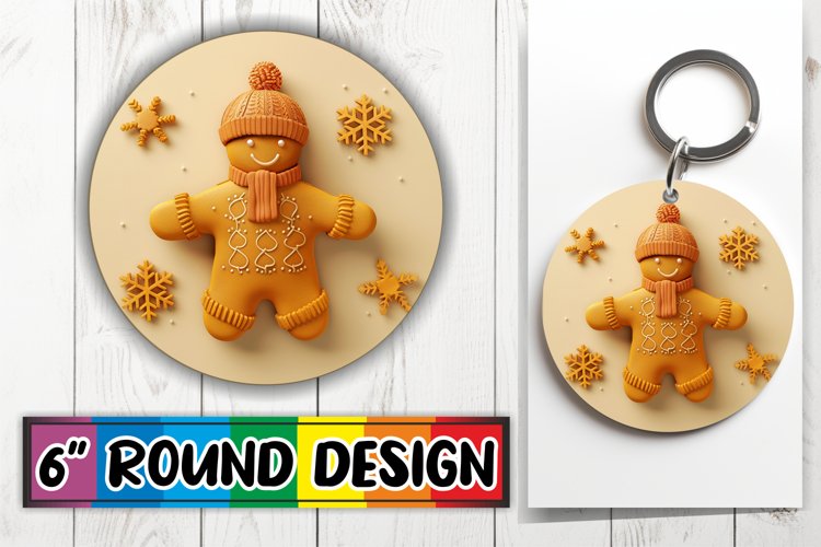 Festive 3D Gingerbread Round Design Keychain Christmas