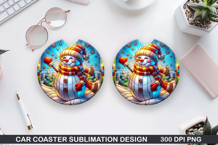 Snowman Car Coaster Sublimation|Christmas Coaster PNG Design