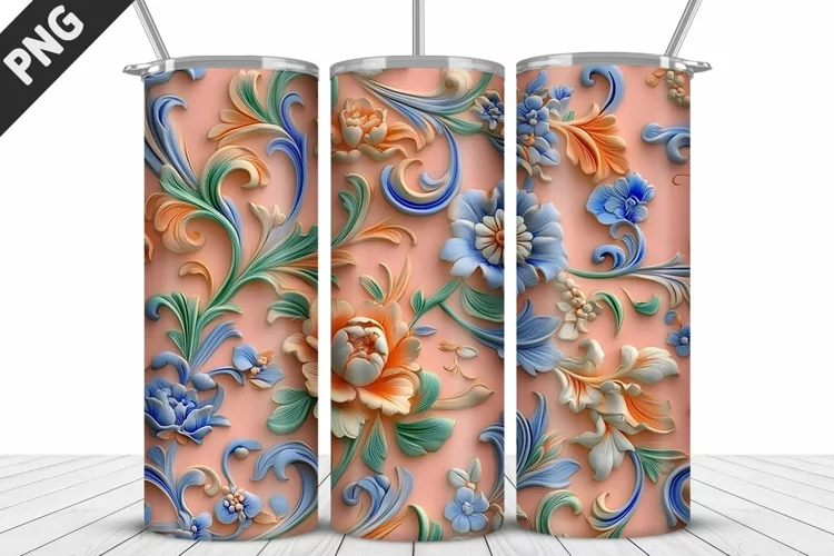 3D Daisy Flowers 20oz Tumbler Wrap | Sublimation Design