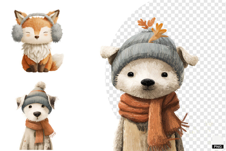 Cute Winter Animals Clipart example image 1
