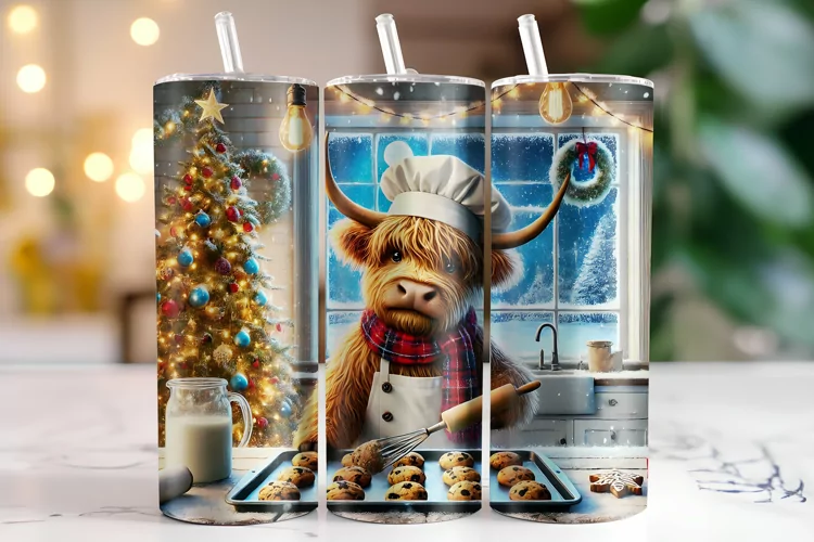 Christmas Highland Cow Tumbler Wrap | Sublimation | Tumblers