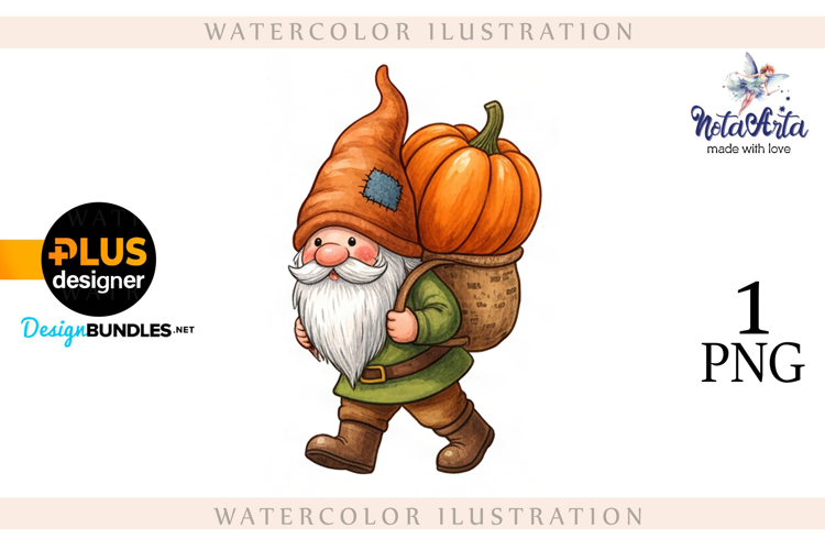 Gnomes with Pumpkin Harvest in Watercolor Style