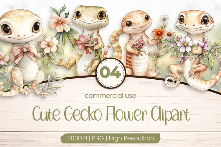 Cute Gecko Flower Clipart PNG
