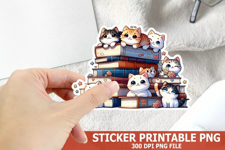 Cute Cat on A Stack of Books Sticker| Books Sticker