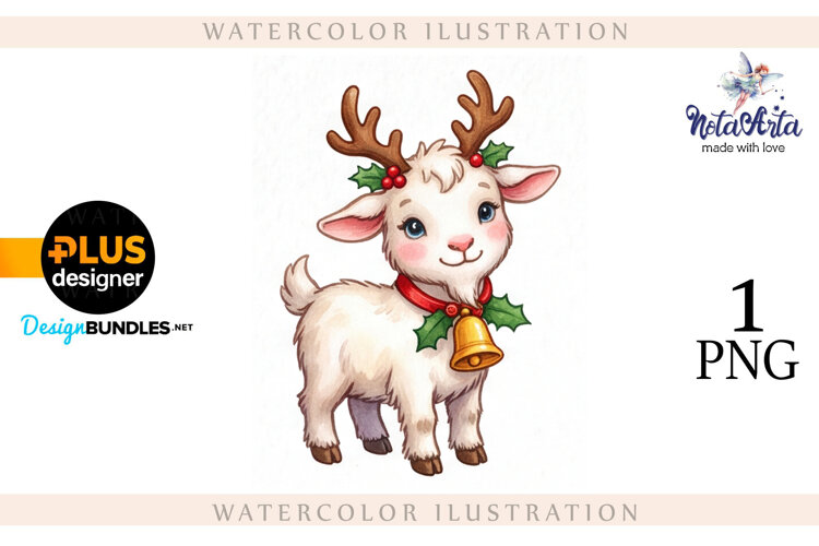 Christmas Goat in Watercolor Style example image 1