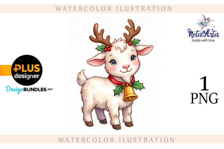 Christmas Goat in Watercolor Style