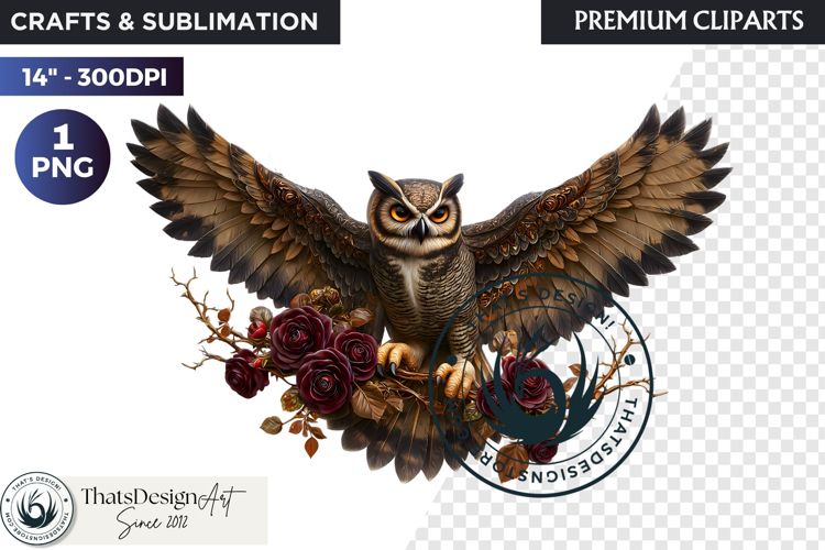 Floral Owl Fantasy clipart, Botanical and Wildlife Graphics