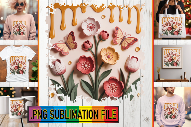 Cheerful TSHIRT PNG Gift Ideas, 3D Flowers