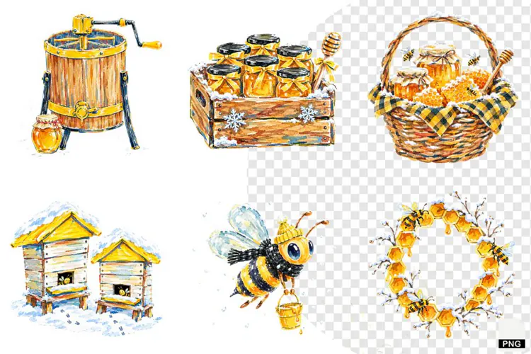Winter Bees Garden Clipart