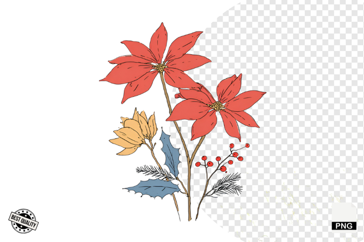 Christmas Doodle Wildflowers Clipart