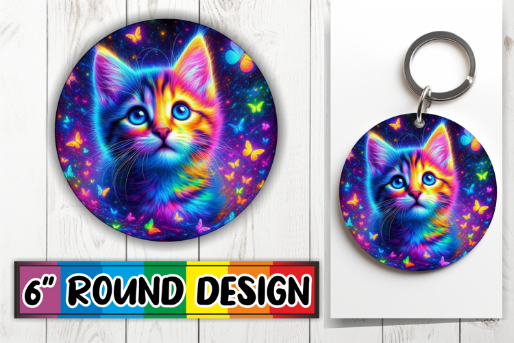 Cheerful Circle Coasters Design PNG, Cat